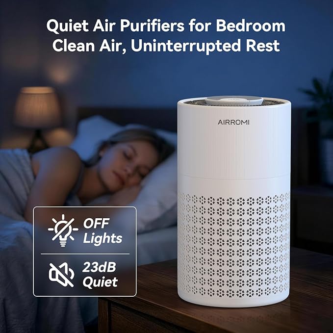 AIRROMI Air Purifier for Bedroom with HEPA 3-in-1 Filter, Pet Air Purifier for Home Cat Pee Smell, Covers Upto 990 Ft², Quiet 360° intake Air Cleaner for pet hair,allergies,Dust,Smoke A2001 White