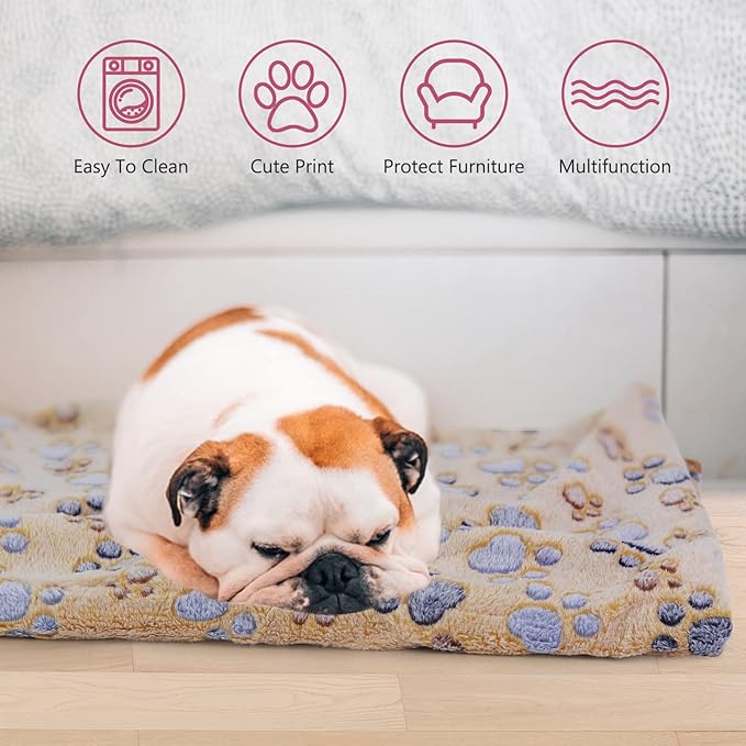 Comsmart Dog & Cat Blanket, Cute Paw Print, Soft Warm Fleece Throw for Small to Large Dogs, Puppy, Kitten, Guinea Pig (Brown/Pink/White, 1 Pack 3, 24 * 32in)