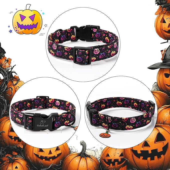 Halloween Dog Collar Spooky Fun Pumpkin Puppy Collar - Light Comfortable Adjustable Pet Collars for Small Medium Large Girl Boy Dogs M