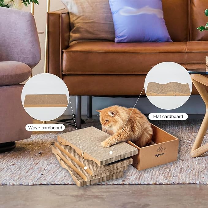 Cat Scratcher Cardboard Scratch Pad Box for Indoor Cats,5pcs Scratching Board Bed Reversible Durable,with Catnip