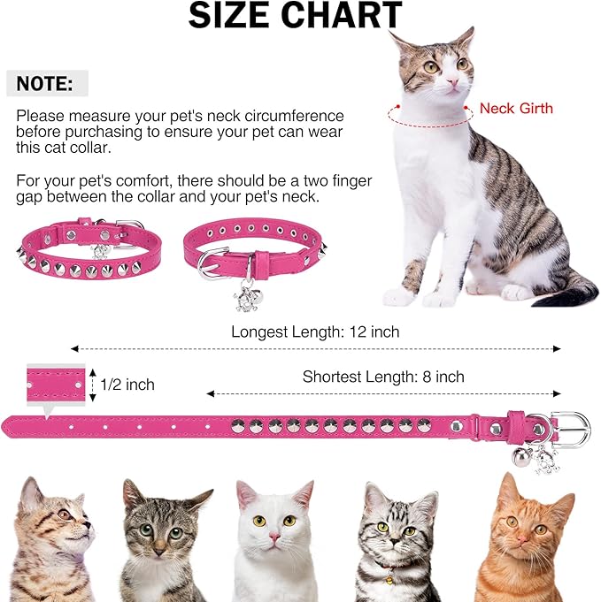 Leather Cat Collars for Boy Girl Cats with Bell and Safety Elastic Belt, Personalized Rivets Stud Adjustable Safe Buckle Collar with Skull Charm for Kitty Small Pets, Halloween Cat Collar