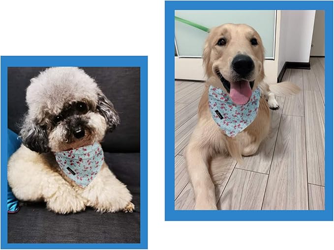 ARING PET Summer Dog Bandanas, Light Blue Flamingo Kerchief Triangle Bibs Scarf for Puppy Small Medium Large Boy Girl Dogs Cats-L