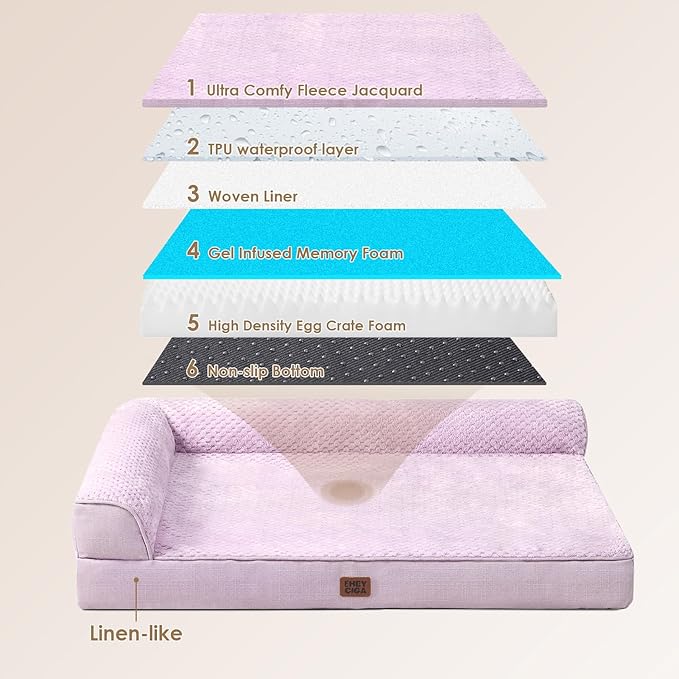 EHEYCIGA XL Dog Bed Memory Foam for Crate, Extra Large Dog Bed Orthopedic with Washable Removable Cover, Waterproof Pet Sofa Couch XLarge Size Dogs, 41x27x6.5, Lilac