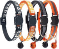 Breakaway Reflective Nylon Cat Collars with Bell (2 Black + 2 Orange)