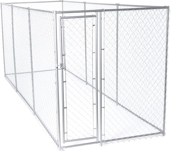 Lucky Dog 10' x 10' x 6' Heavy Duty Outdoor Welded Galvanized Steel Chain Link Dog Kennel Enclosure with 2 Configurations and Latching Door, Silver