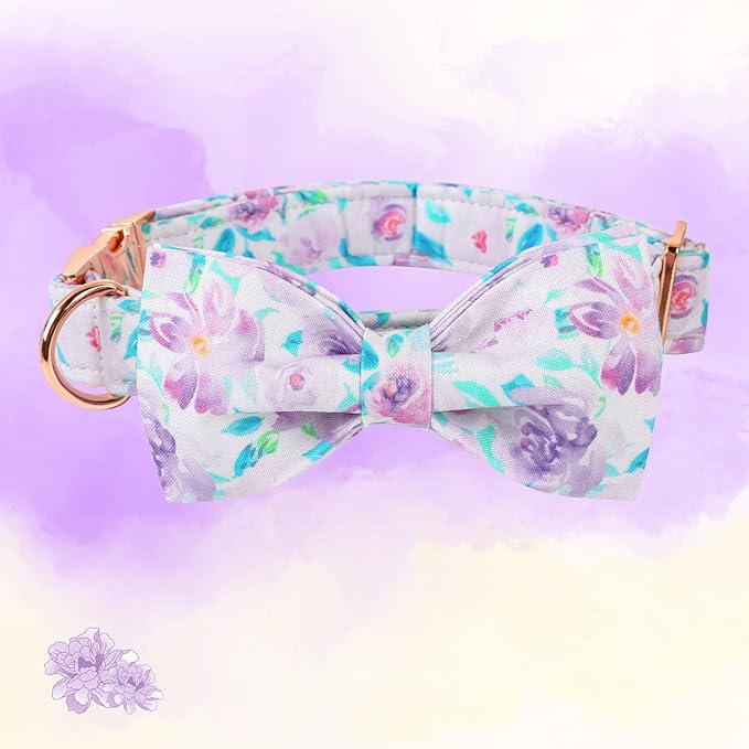 Lionheart glory Purple Dog Collar, Adjustable Dog Collar with Bowtie, Pet Gift Collar for Dog Soft Bowtie Dog Collars for X-Small Puppy