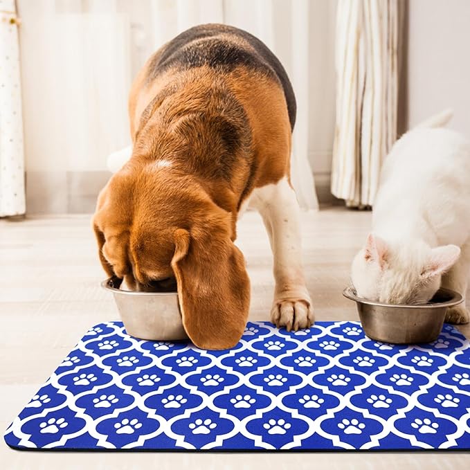Dog Food Mat 12X20 Inch Pet Feeding Absorbent Mats for Floor Cat Water Bowl Placemats Non-Slip Washable Dog Mat for Food and Water