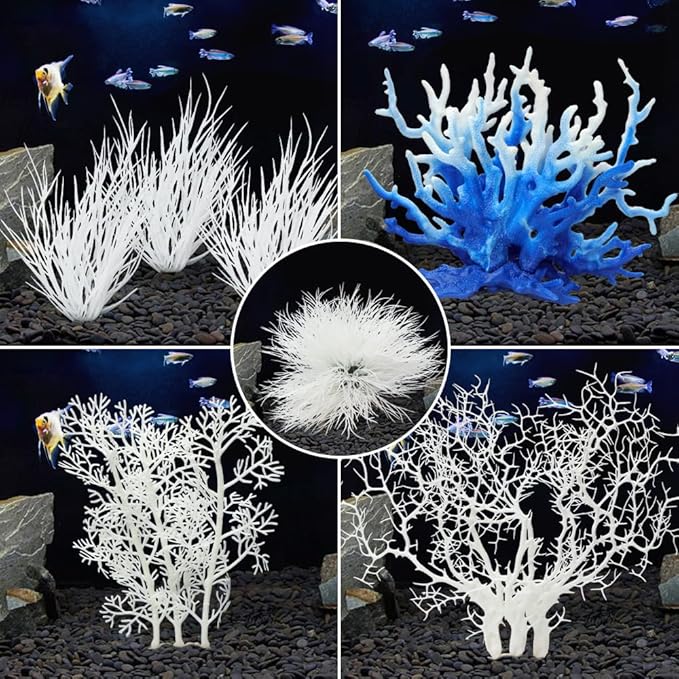 BEGONDIS 8 Pack Artificial Coral Ornament, Aquarium Plasitc Water Plants for Fish Tank Decorations
