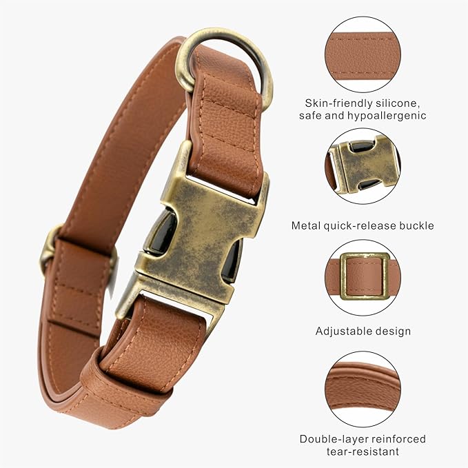 Dog Collar and Leash Set,Leather Silicone Waterproof Odor-Proof Dog Collar and Leash for Medium Dogs, Soft Flexible Dog Collars, Durable Thick Adjustable Pet Collar (Brown, Medium (11.5-18.5" Neck))