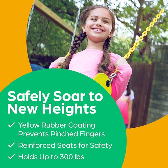 Jungle Gym Kingdom Swing for Outdoor Swing Set - Pack of 1 Swing Seat Replacement Kit with Heavy Duty Chains - Backyard Swingset Playground Accessories for Kids (Yellow)