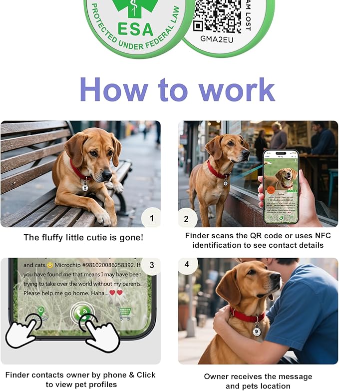 ESA Dog Tag, QR Code Dog Tag, Modifiable Free Pet Online Profile, Scannable QR Code, Scan QR Send Instant Location Alert Email, Silicone Lightweight ID Tag for Dog and Cat (Green, Regular)