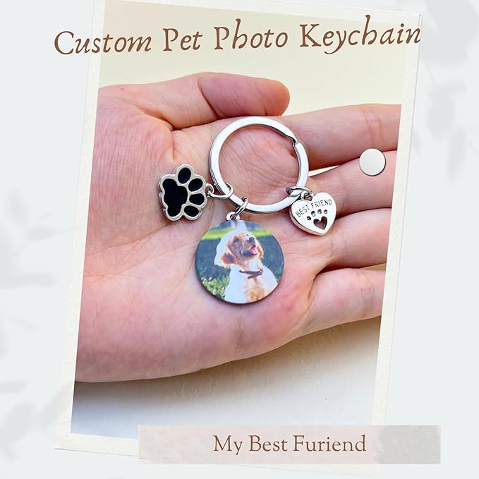 Custom Pet Keychain with Picture Personalized Dog Photo Keychain Pet Lover Gift