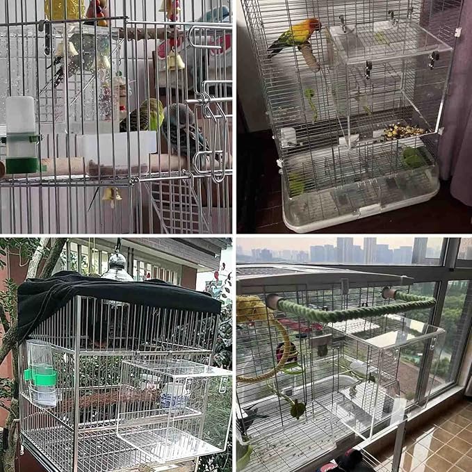 Hanging Cube Bird Bath Cage, Transparent Bird Bathtub Bath Shower with Stainless Steel Hooks for Small Bird Canary Parakeet Budgerigar Parrots Crested Myna Cockatiel Lovebird (Small)