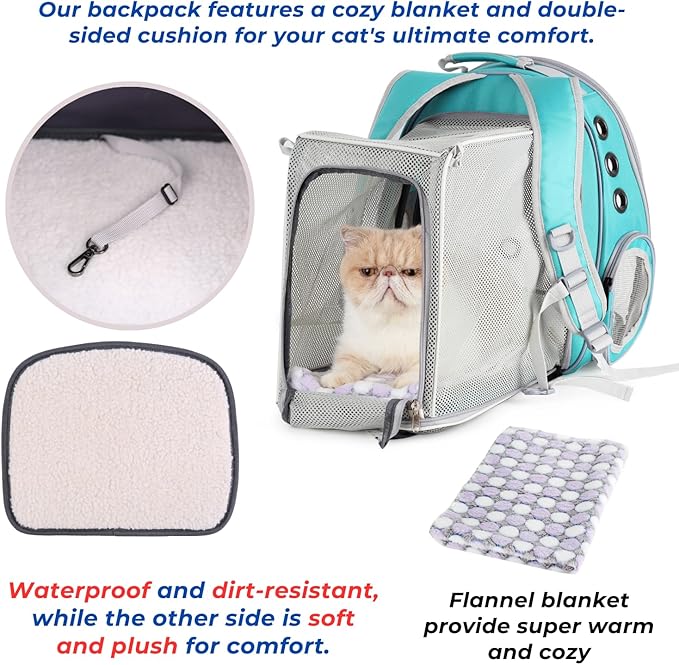 Lollimeow Cat Carrier Backpack, Expandable Bubble Pet Carrier for Cats and Small Dogs, Airline Approved Travel Backpack for Hiking, Walking & Outdoor Adventures - Supports up to 14 lbs