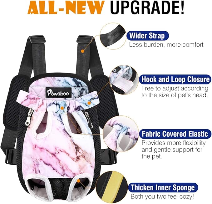 Pawaboo Adjustable Dog Carrier Purses, Pet Front Cat Travel Bag Dog Carrier Purses for Traveling Hiking Camping, Legs Out, Easy-Fit for Small Medium Dogs, XL, Purple Marble