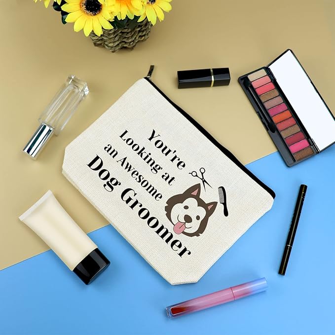 Dog Groomer Gift for Women Makeup Bag Pet Grooming Present Cosmetic Bag Dogs Groomer Thank You Gift Dog Stylist Hairdresser Salon Gifts Christmas Thanksgiving Day Birthday Gifts for Dogs Hairdresser