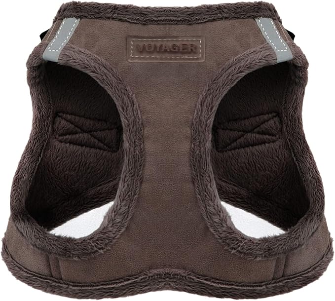 Best Pet Supplies - All Weather Plush, Reflective, No Pull Harness for Small, Medium Dogs, Cats - Secure with Hook & Loop Fastener, Buckle, Double D-Rings - Chocolate Suede, S