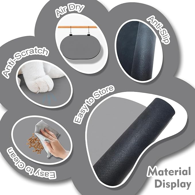 Cat Food Mat 24''x16'', Absorbent Cat Mats for Food and Water, Non-Slip Rubber Mat for Cats Bowls, Easy Store Pet Food Placemat, Mats for Under Cats Food Bowls, Fit with Kitchen, Living Room