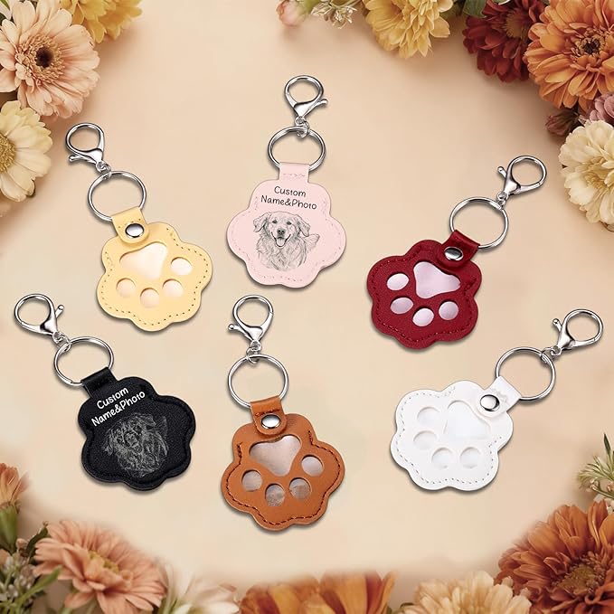 Eunigem Personalized Pet Memorial Gifts for Dogs Cats-Custom Dog Hair Keychain Paw Keychains for Dog Fur-Shaped Leather Keychain,Remembrance Accessory Pet Hair Keepsake for Bag or Key (Color-11)