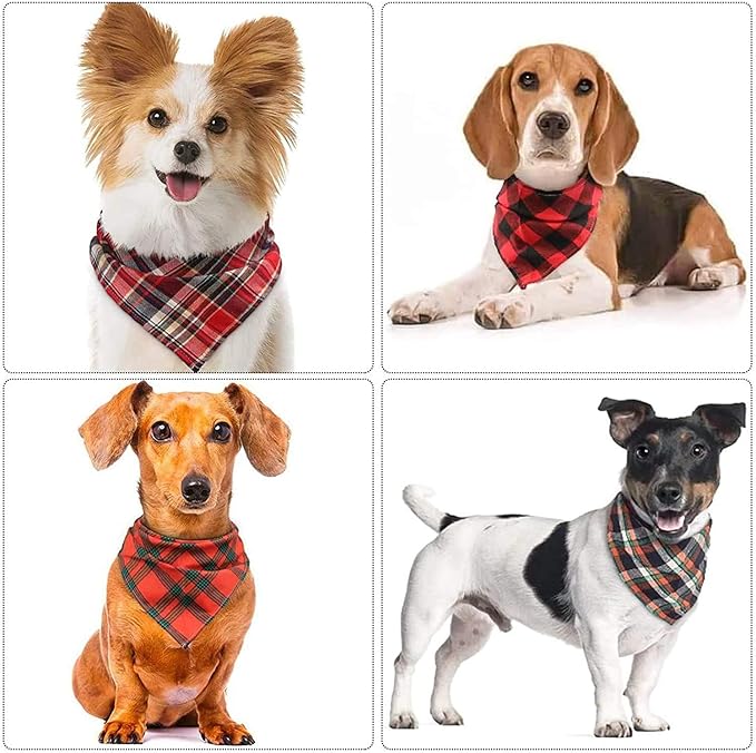 8 Pack Triangle Dog Bandanas, Reversible Plaid Painting Bibs Scarf, Washable Christmas Dog Bandanas Boy Girl Apparel & Accessories Kerchief Set