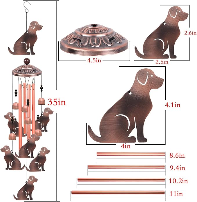 Outdoor Dog Wind Chimes, Gifts for Mom & Grandma & Family, Music Wind Catcher, Mobile Wind Bells, Memorial WindChimes, Blessing Windchime for Garden/Home/Balcony/Lawn/Yard/Indoor/Outside Decoration