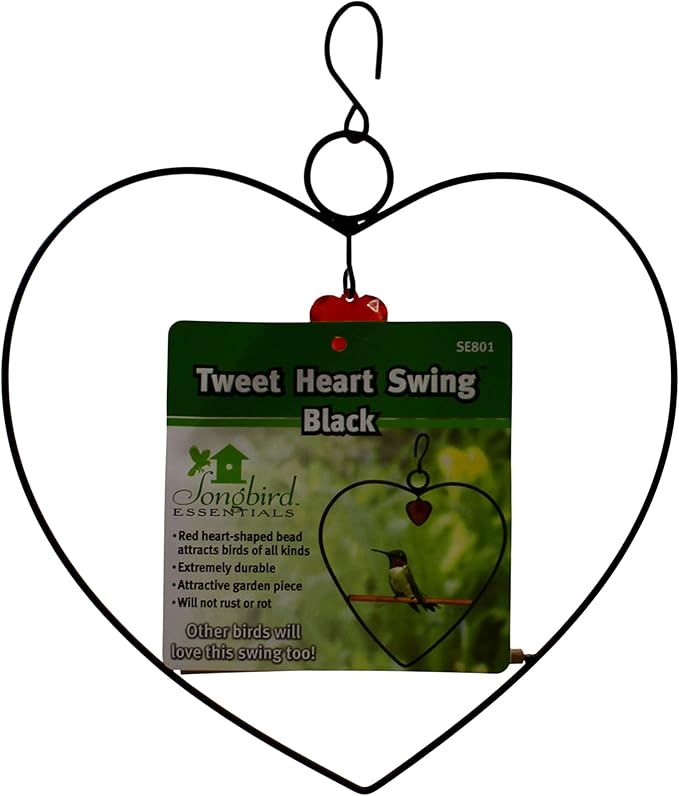 Songbird Essentials Hummingbird Swing - Tweet Heart Birdie Swing - Black Metal Hummingbird Perch