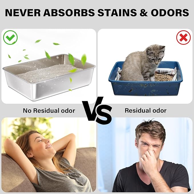 Small Stainless Steel Litter Box 2 Pack,15.7"x11.8"x4" Small Litter Box for Kittens, Easy Clean Non Stick Easy Entry No Smell Metal Litterbox for Kitty/Rabbits