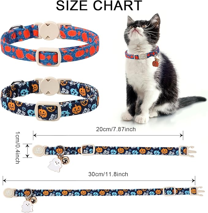 Halloween Cat Collar-2Pack Autumn Pumpkin Kitten Collars-Funny Halloween Ghost Breakaway Kitty Collars-Cute Ghost & Pumpkin Pendants,Fall Cat Collar with Bell, for Girl & Boy Cats