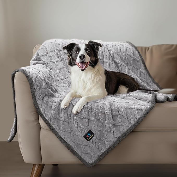 Luciphia Waterproof Pet Blanket, Liquid Pee Proof Dog Blankets for Sofa Bed Couch, Reversible Sherpa Fleece Furniture Protector Cover for Small Medium Large Dogs Cats,Light Grey Large（65" x 57"）