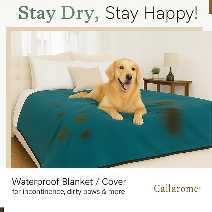 Waterproof Blanket for Bed or Couch – Soft and Leakproof Waterproof Throw Blanket, Water Proof & Stain Resistant Easy to Clean Throw Blanket Cover for Adults or Pets, Reversible Blue/Beige 60"x80"