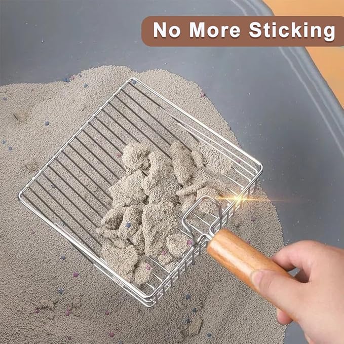 Cat Litter Scoop, Metal Mesh Kitty Litter Scoop, Deep Shovel, Long Handle Scooper for Litters Box(Color:Silver)