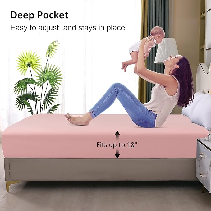 Waterproof Mattress Protector King, Fitted Sheet Style Breathable Mattress Cover with Deep Pocket Fits Up to 18'', Noiseless Bed Cover for Kids Adults Pets, Machine Washable (Pink, 76'' X 80'')