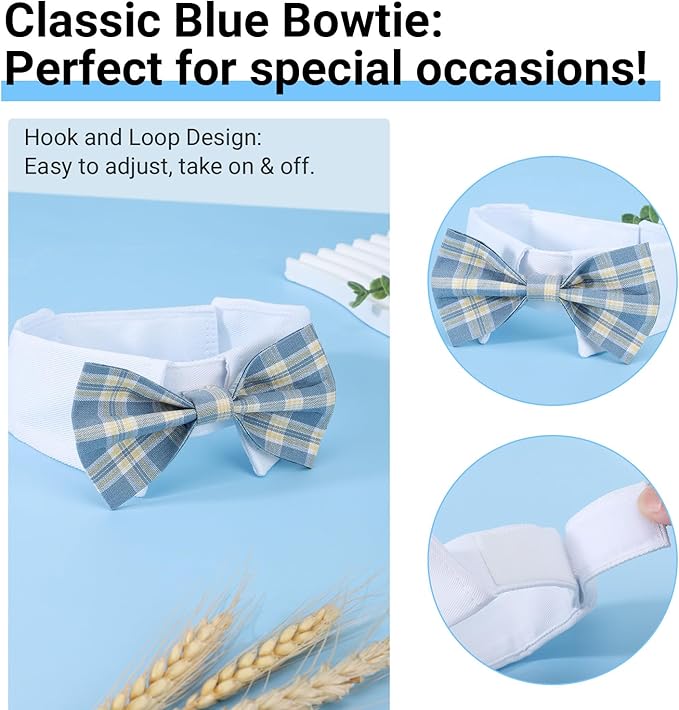 Segarty Dog Bow Tie Neck Girth 10.2-12.6in, Adjustable Blue Plaid Bowtie Collar for Dogs, Medium Dog Tie Tuxedo Comfortable Cotton Boy Pet Grooming Accessory for Formal Wedding Holiday Birthday Party