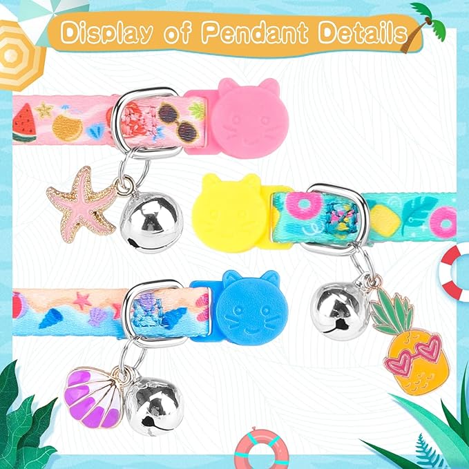 PUPTECK Summer Cat Collars Breakaway with Bell - Pet Collar 3 Pack for Girl Boy Kittens Puppies and Small Pets