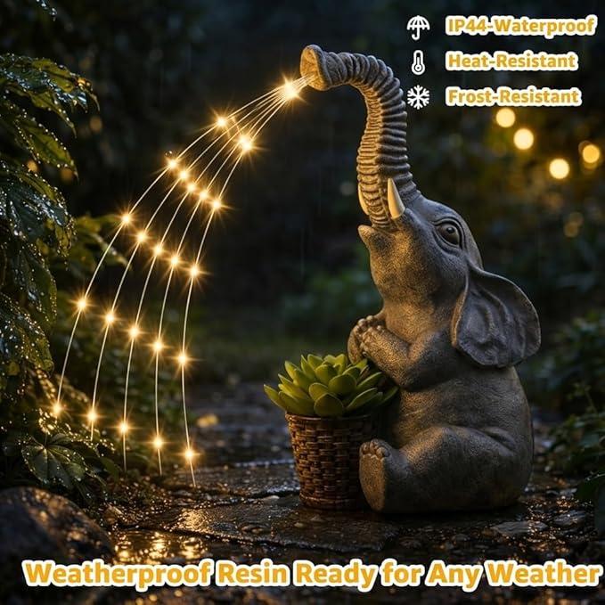 Lyeasw Solar Garden Decor Elephant Statues – Birthday Gifts for Women Mom, Water‑Resistant Watering Elephant Outdoor Decor for Patio, Yard & Porch with Auto On/Off Light, Praying Elephant Ornament