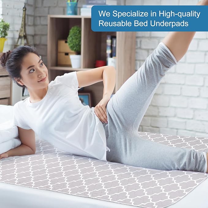 OUTCREATOR® Washable Bed Pads 34" x 56" (Pack of 2), Incontinence Mattress Protector, Anti-Slip Waterproof Underpads for Adults Kids Elderly Pets, Absorbency & Reusable Bedwetting Pads (Gray)