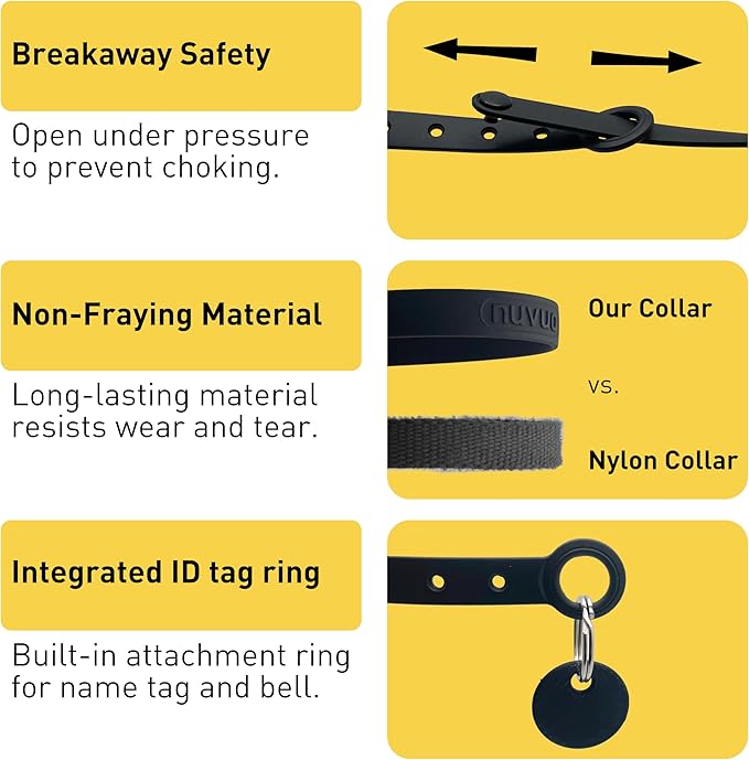 3 Pack Breakaway Cat Collar - Soft, Comfortable, and Lightweight Safety Buckle Collar with Name Tag Ring for Outdoor Cats and Sensitive Skin Kittens by Nuvuq (6 ⅞" to 10 ¼") (Black, Orange and Green)