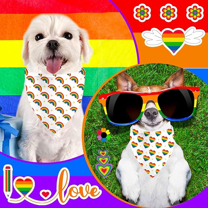 Rainbow Dog Bandanas Love is Love Pride Triangle Bibs Dog Paw Pet Scarf Reversible Double-Sided Pet Neckerchief for Pride Day Small Medium Large Cat Costume Accessories
