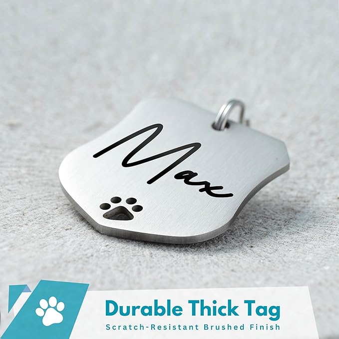 Ultra Joys Dog Tags Personalized for Pets - Hollow Paw Custom Pet ID Tag - Engraved Dog Tag for Small, Large Dogs - Small Badge in Silver