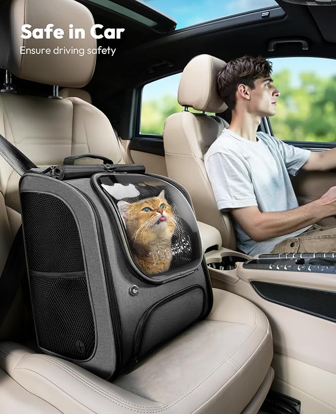 Pecute Cat Backpack Carrier, Large Space Cat Bubble Backpack, Breathable Cat Carrier, Shaded Dog Backpack Carrier, Ergonomic 3D Design for Travel, Hiking, Walk, Suitable for Shopping, Car, Vet, Gray