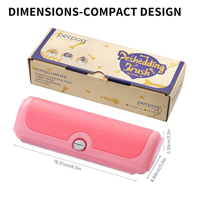 Cat & Small Pet Deshedding Brush & Shedding Blade, Gentle Undercoat Grooming Tool for Short & Medium Fur and Double Coats, Replaceable Metal Blade, Ergonomic Handle, Pink