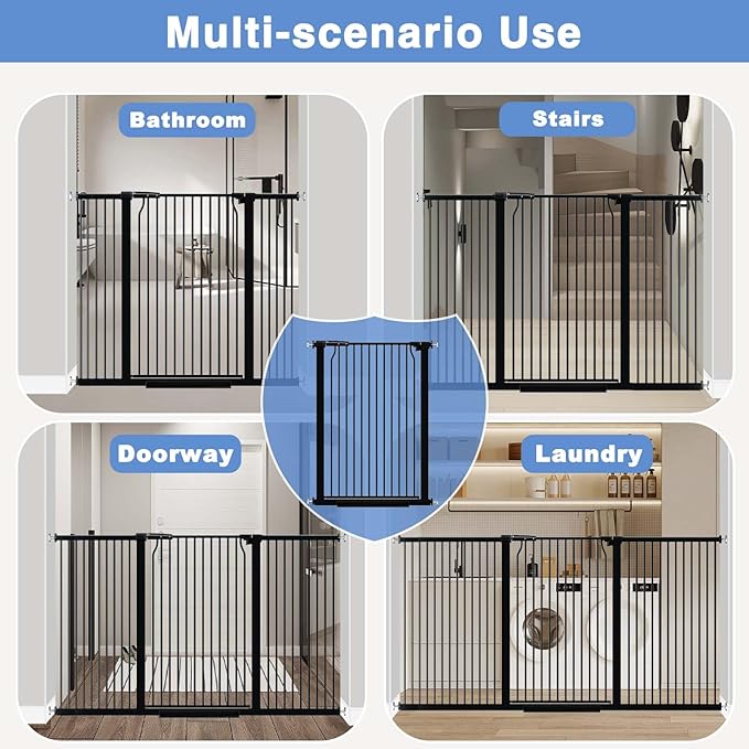 40.5" Extra Tall Baby Gate for Stairs, 40.5"-54.7" Extra Wide Large Dog Pet Gate Indoor, Pressure Mounted Safety First Child Gate Kids, Metal Auto Close Puppy Barrier for Walk Thru, Black