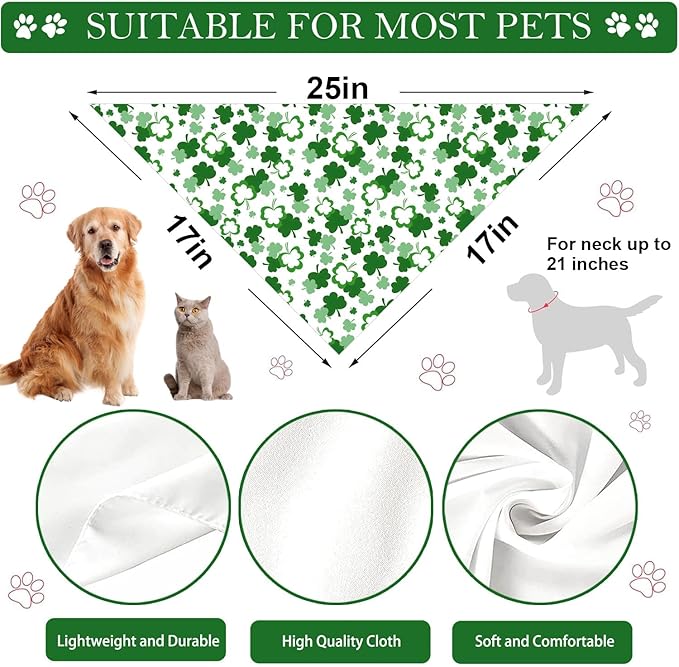 St. Patrick's Day Dog Bandana, 2 Pack Adjustable Holiday Party Pets Saint Patrick Day Bandana Triangle Bibs Lucky Cat Scarf Set