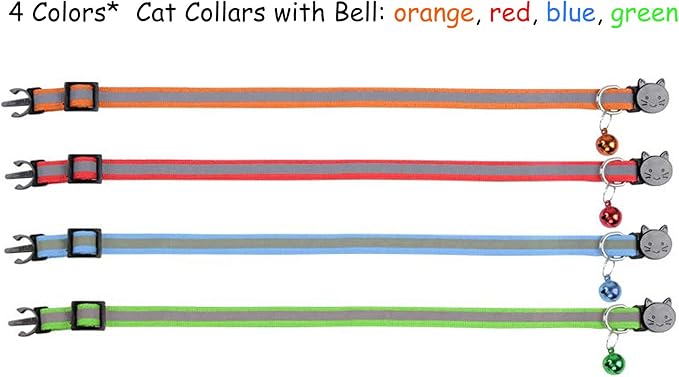 Breakaway Reflective Nylon Cat Collars with Bell (4 Colors)