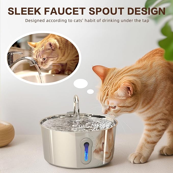 Cat Water Fountain, 4.0L/135oz Automatic Pet Fountain Stainless Steel Large Dog Water Dispenser with Ultra-Quiet Pump & 6 Replacement Filters & for Cats Inside, Dogs, Multiple Pets