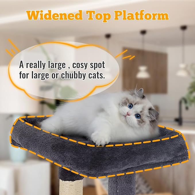 FDW | 37.8" Cat Tree Tower | Dark Gray | Multi-Level Indoor Activity Center with Sisal Scratching Posts, Condos, Plush Perches, Hanging Cat Toys | Sturdy, Easy to Assemble | for Kittens & Adult Cats