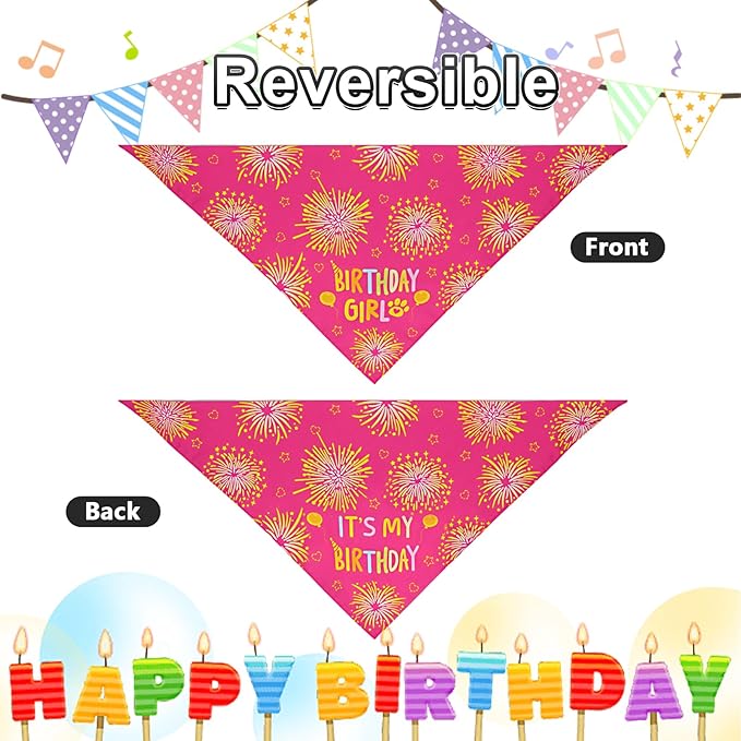 Dog Birthday Decorations Rose Pink, Dog Birthday Party Supplies with Hat Bandana Numbers for Large Medium Girl Pets Puppy
