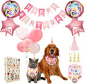 Dog & Cat Birthday Party Decorations Set Include Bandana, Adjustable Hat, Balloons, Happy Birthday Banner for Male and Female. Available for Small & Medium & Large Breeds (Pink)