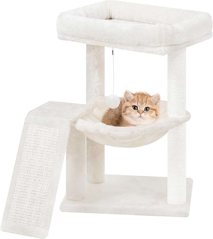 YOUPET Cat Tree with Cat Scratching Post for Indoor Cats, Cat Tower with Scratching Board and Playful Toy Balls, Cat Tree Tower with Cozy Hammock,Beige