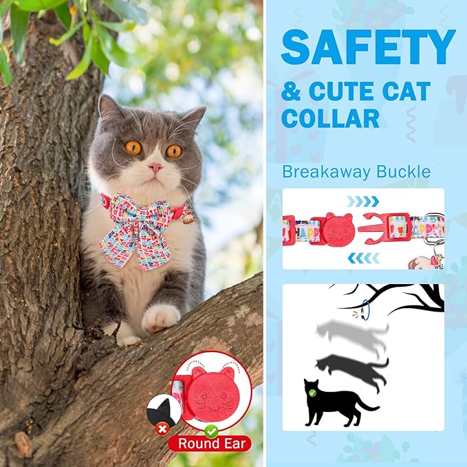 SCENEREAL Birthday Cat Collar with Bell & Stylish Bowtie, Breakaway Cat Collars Accessories for Boy Girl Small Cats, Holiday Kitten Gifts Costumes for Female Male Pets Puppy
